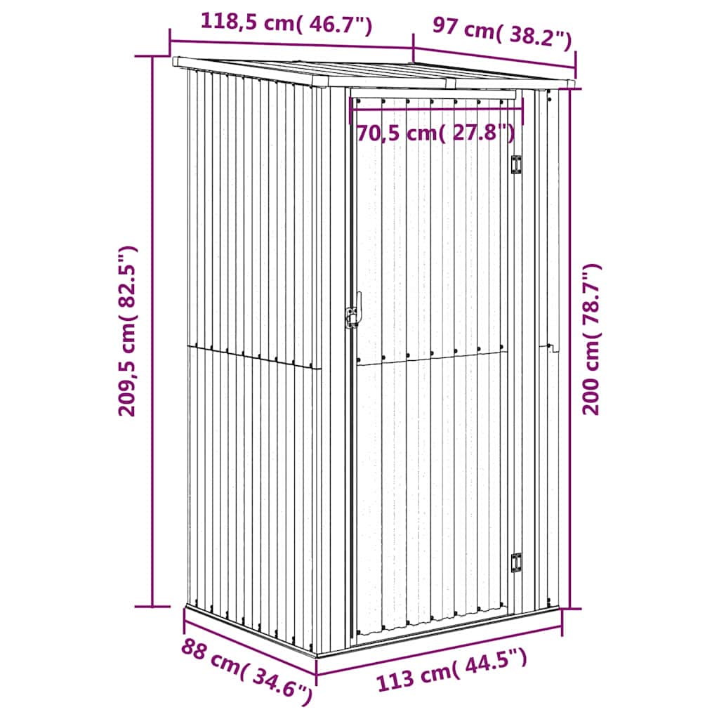 Ger�teschuppen Grau 118,5x97x209,5 cm Verzinkter Stahl