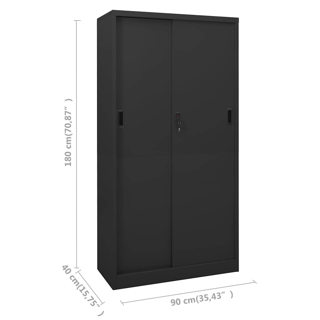 Büroschrank mit Schiebetüren 90 × 40 × 180 cm – Anthrazit – Ansicht 9