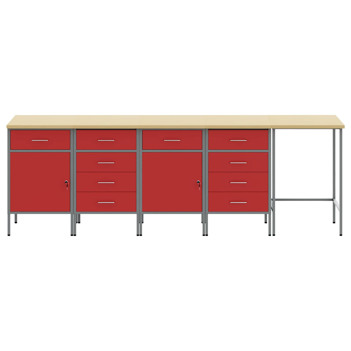 Werkstattschrank-Systeme – verschiedene Ausführungen und Farben – Rot · 10 Schubladen + 2 Türen – Ansicht 2