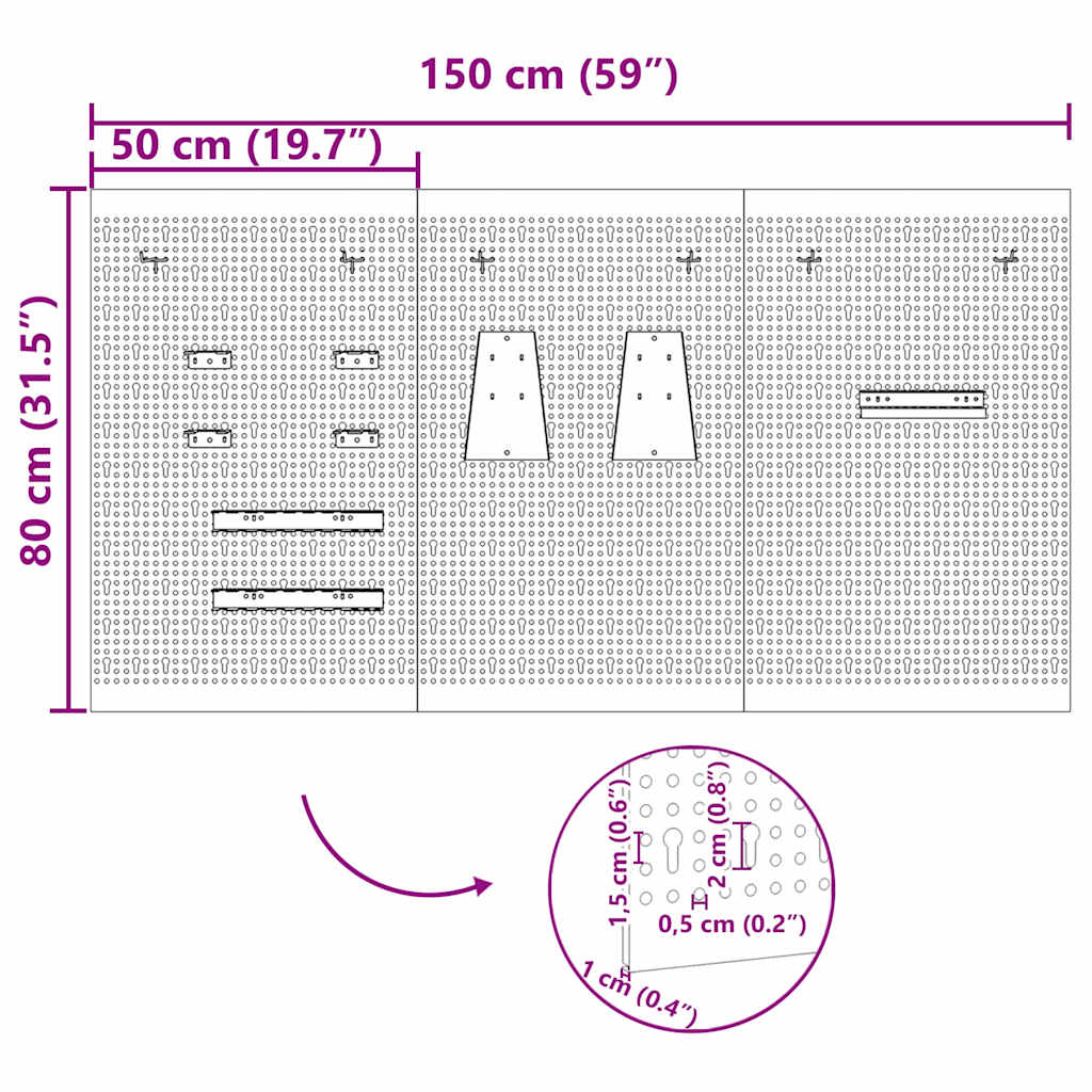 Werkzeugwandpaneel 150 × 80 cm – Grau – Ansicht 11