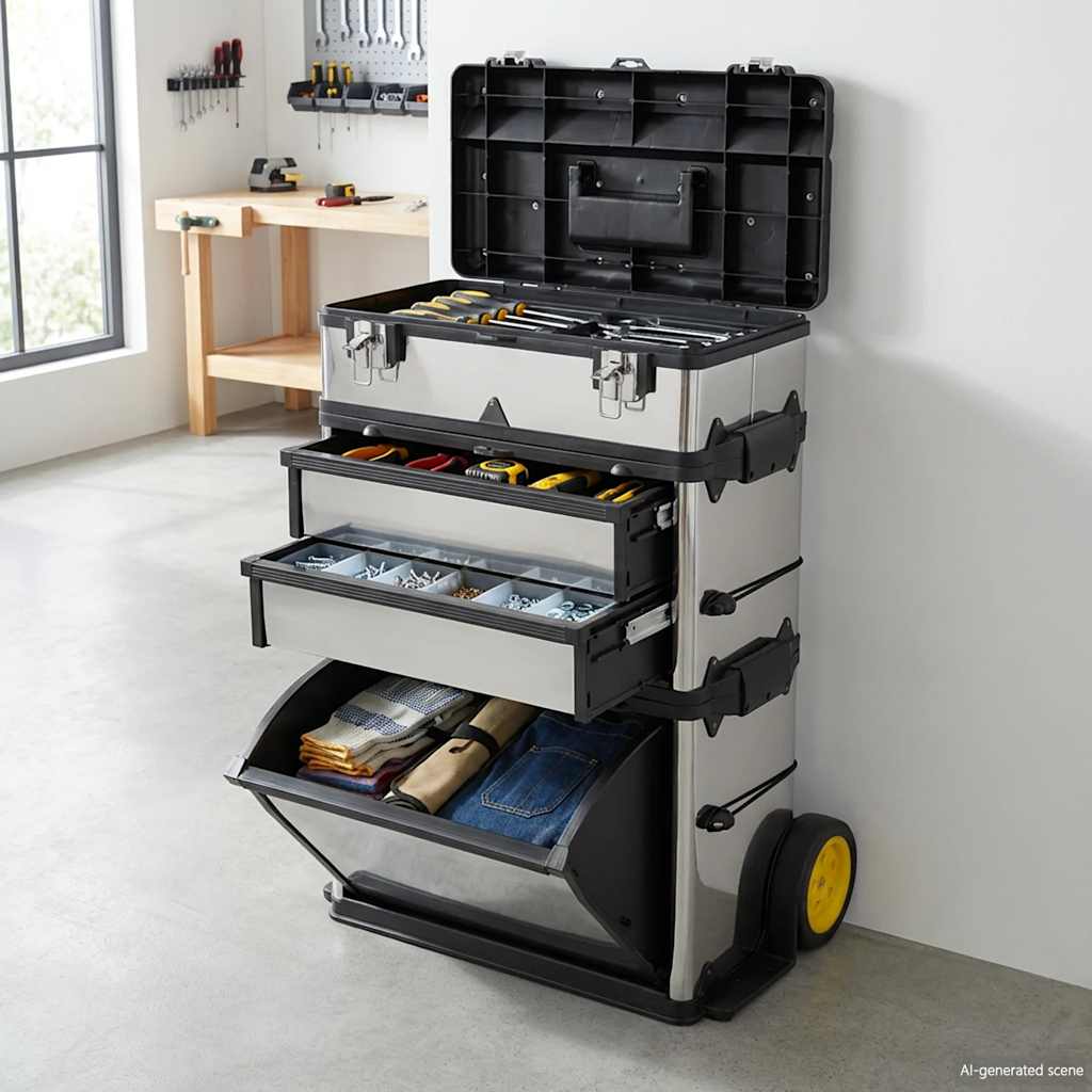 Mobiler Werkzeugtrolley 3-teilig mit Rollen
