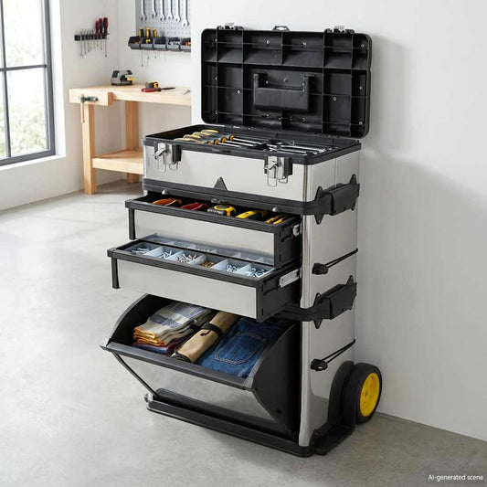 Mobiler Werkzeugtrolley 3-teilig mit Rollen