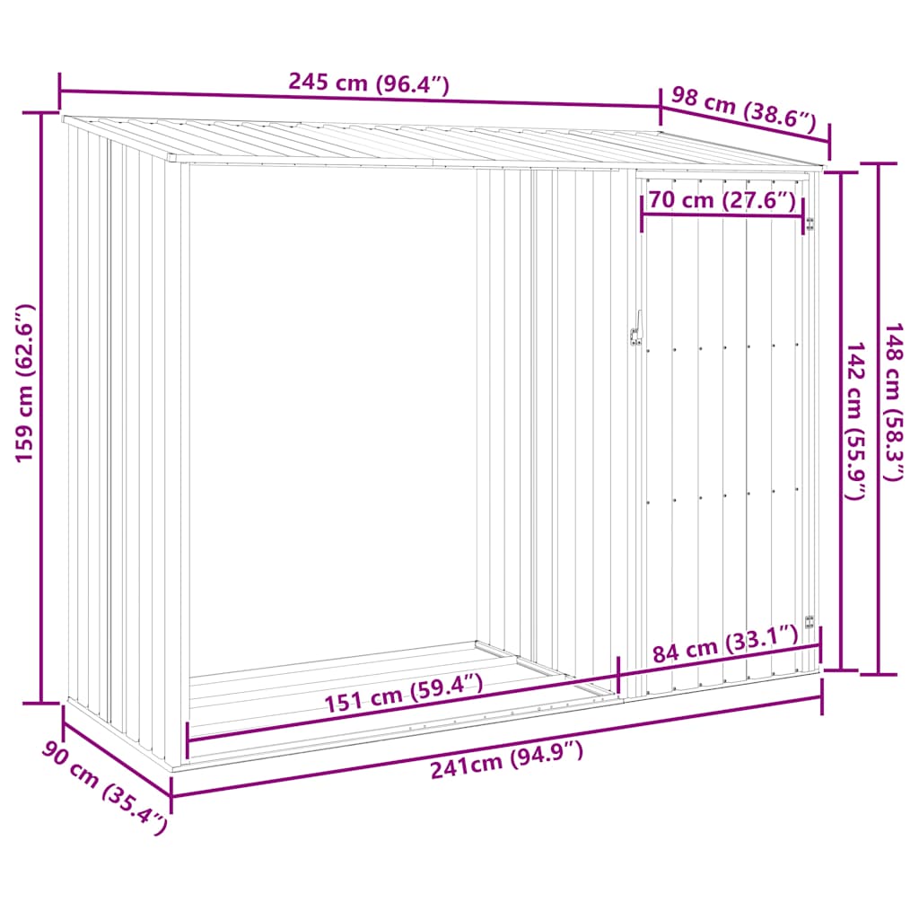 Garten Brennholzlager Anthrazit 245x98x159 cm Verzinkter Stahl