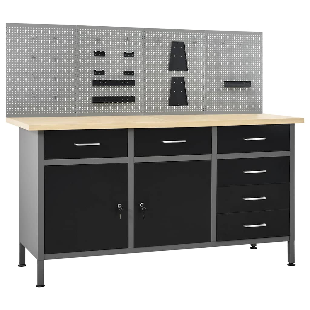 Werkbank 160 cm mit 4 Werkzeugwänden, 6 Schubladen & 2 Schränken
