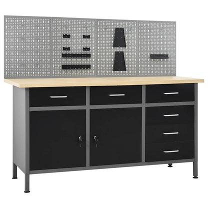 Werkbank 160 cm mit 4 Werkzeugwänden, 6 Schubladen & 2 Schränken