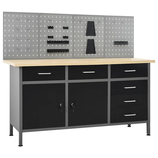 Werkbank 160 cm mit 4 Werkzeugwänden, 6 Schubladen & 2 Schränken