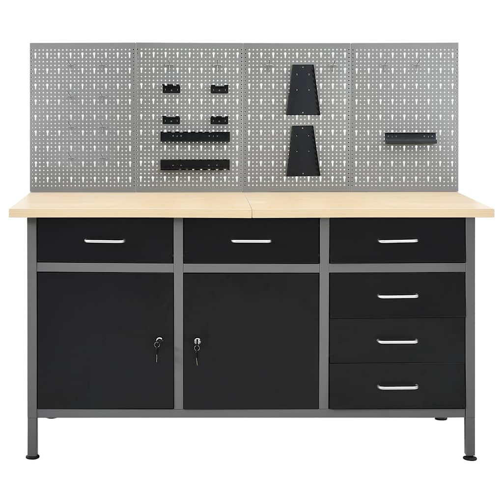 Werkbank 160 cm mit 4 Werkzeugwänden, 6 Schubladen & 2 Schränken