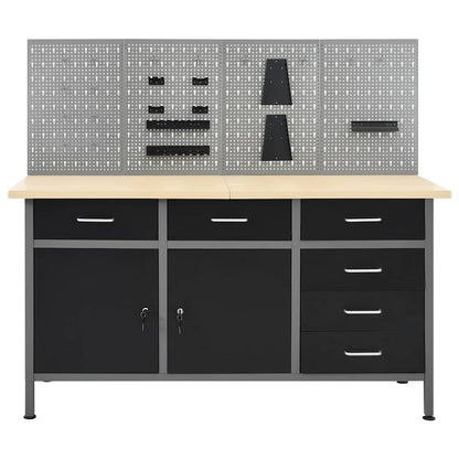 Werkbank 160 cm mit 4 Werkzeugwänden, 6 Schubladen & 2 Schränken