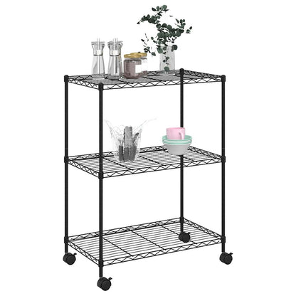 Lagerregal mit 3 Böden und Rollen 60x35x81 cm Schwarz 150 kg