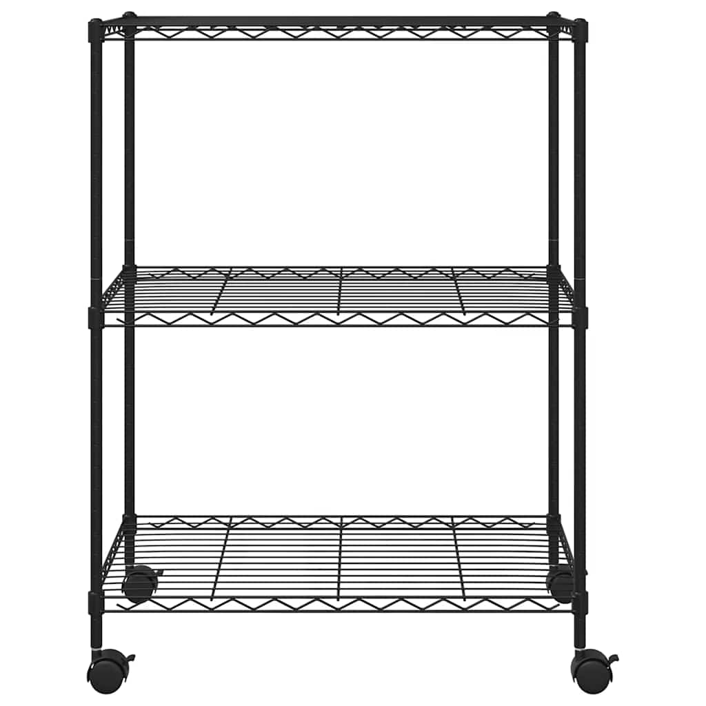 Lagerregal mit 3 Böden und Rollen 60x35x81 cm Schwarz 150 kg