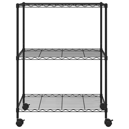 Lagerregal mit 3 Böden und Rollen 60x35x81 cm Schwarz 150 kg