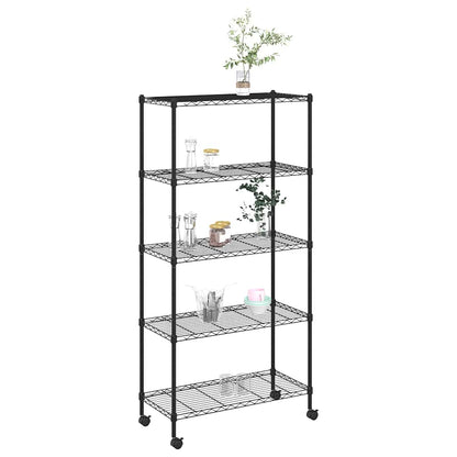 Lagerregal mit 5 Böden und Rollen 75x35x155 cm Schwarz 250 kg