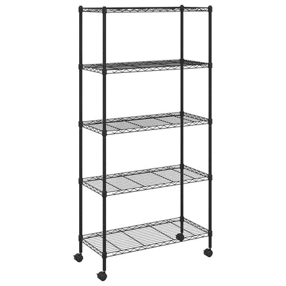 Lagerregal mit 5 Böden und Rollen 75x35x155 cm Schwarz 250 kg
