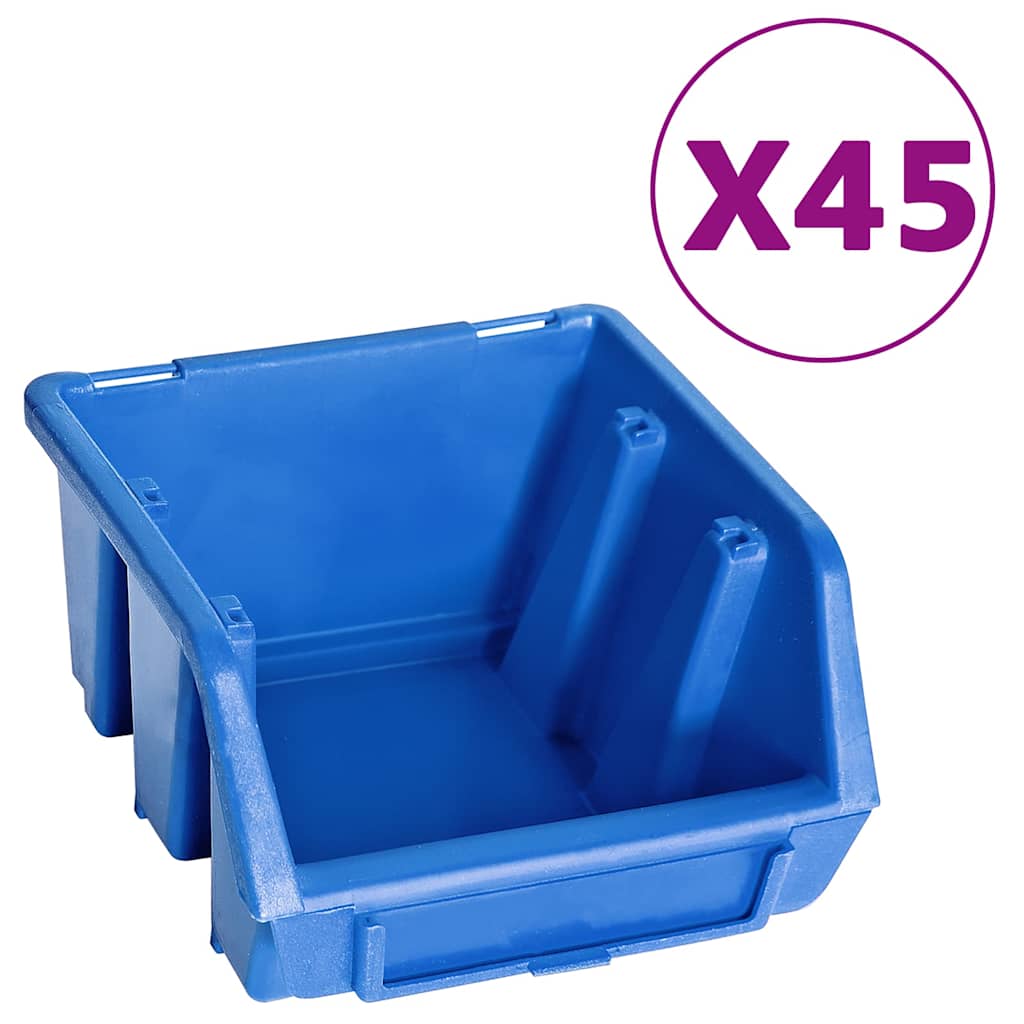 48tlg. Beh�lter-Set f�r Kleinteile mit Wandplatten Blau Schwarz