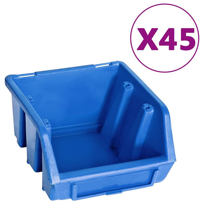 48tlg. Beh�lter-Set f�r Kleinteile mit Wandplatten Blau Schwarz