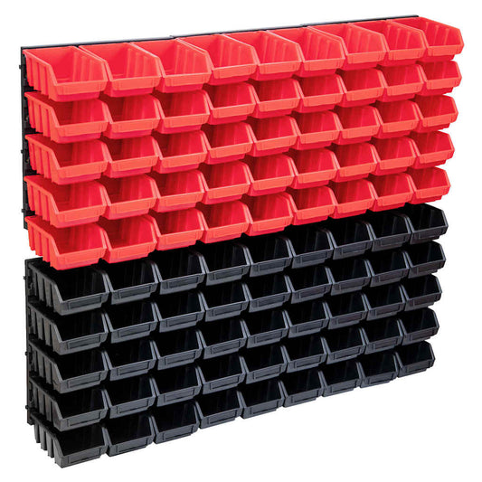 96-tlg. Beh�lter-Set f�r Kleinteile mit Wandplatten Rot Schwarz