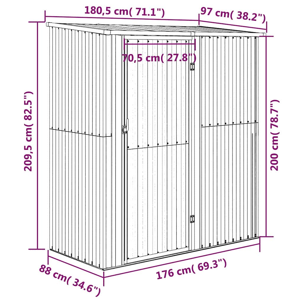 Gartenhaus 180,5x97x209,5 cm Verzinkter Stahl Holzoptik