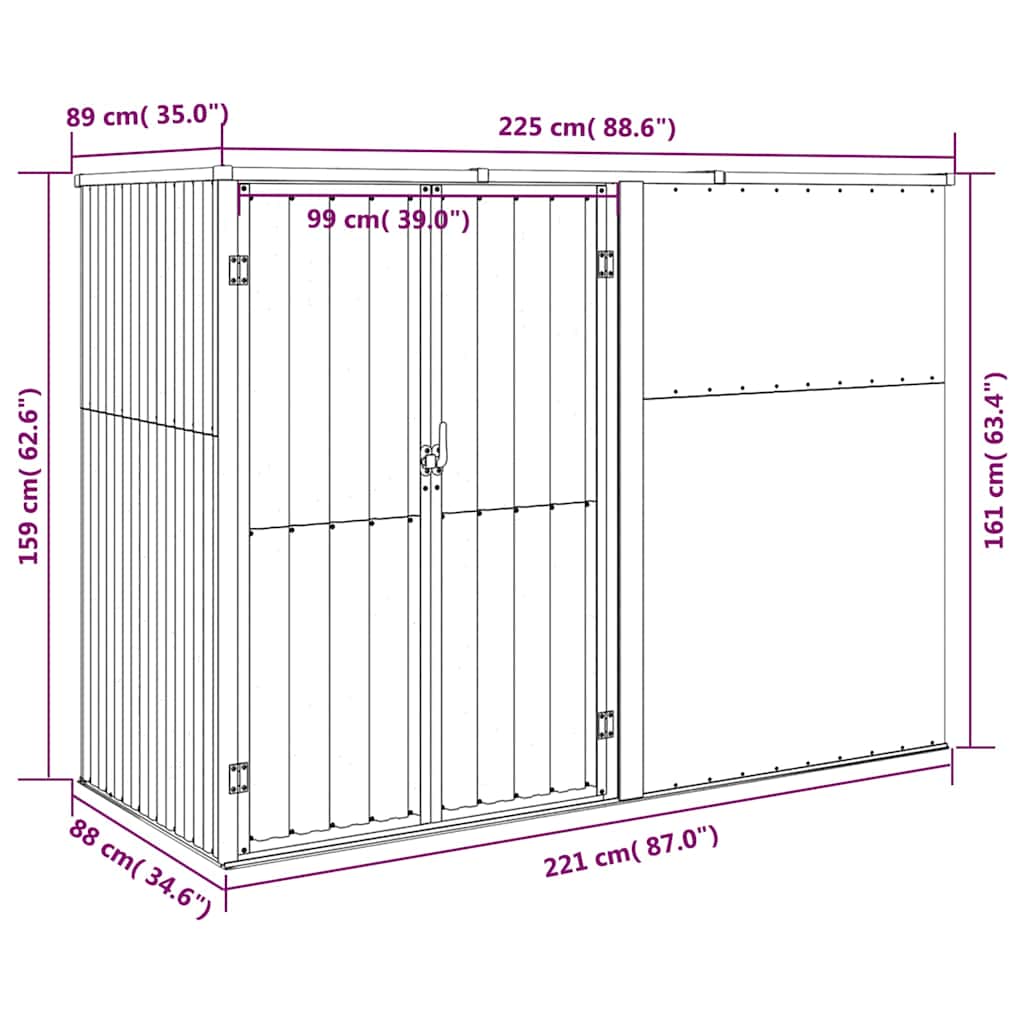 Ger�tehaus Anthrazit 225x89x161 cm Verzinkter Stahl
