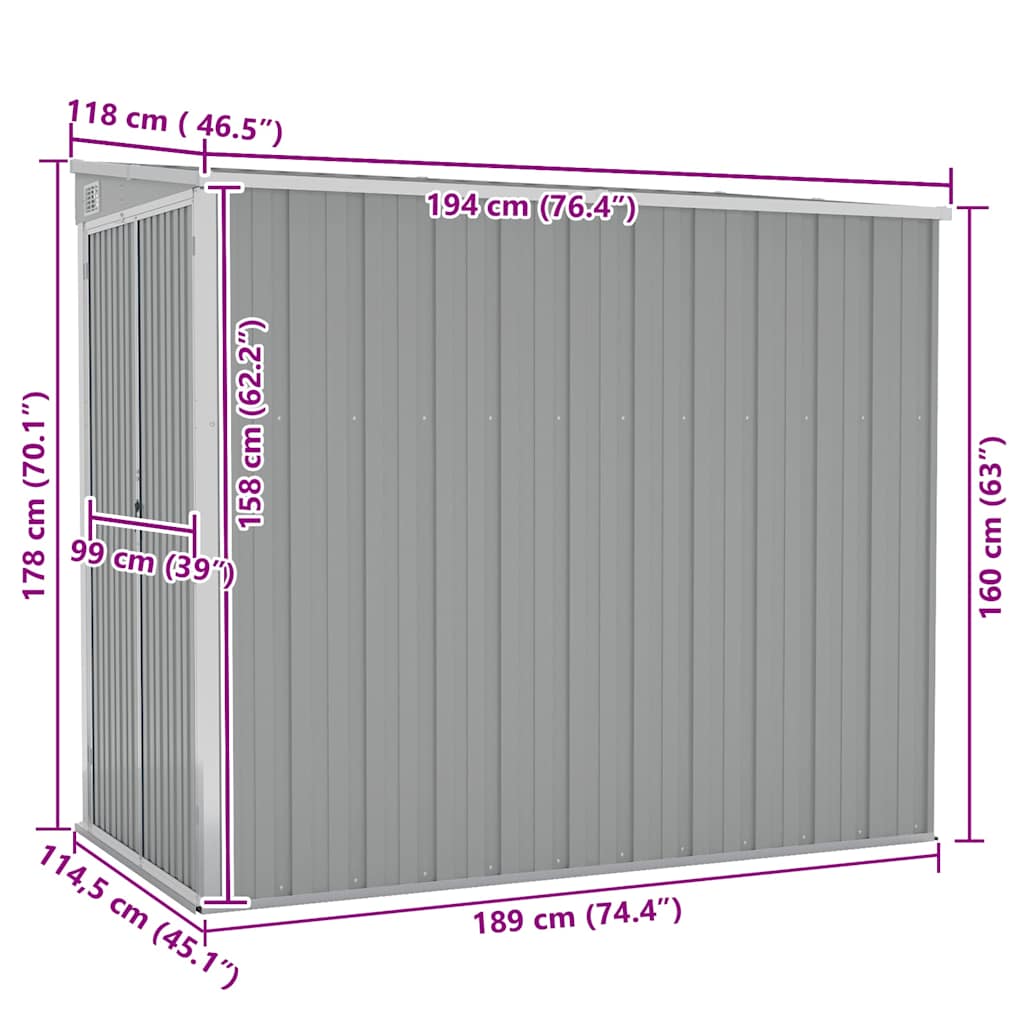 Wand-Gartenhäuser aus verzinktem Stahl – verschiedene Größen und Farben – Grau · 118 × 194 cm – Ansicht 7