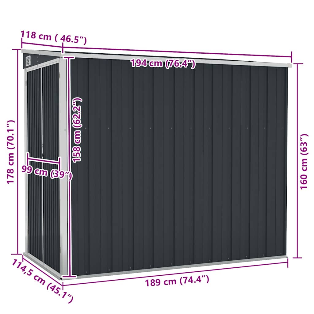 Wand-Gartenhäuser aus verzinktem Stahl – verschiedene Größen und Farben – Anthrazit · 118 × 194 cm – Ansicht 7