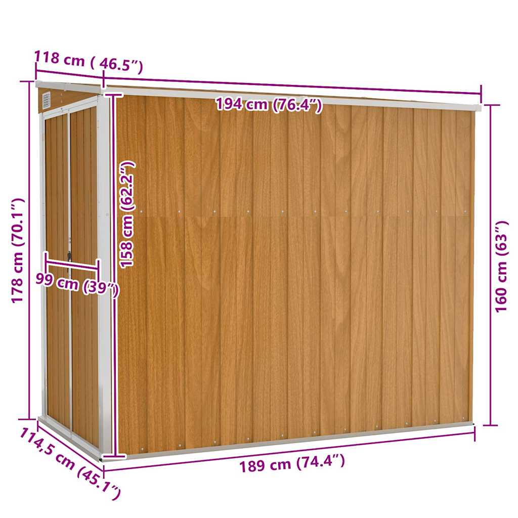 Wand-Gartenhäuser aus verzinktem Stahl – verschiedene Größen und Farben – Braun · 118 × 194 cm – Ansicht 7