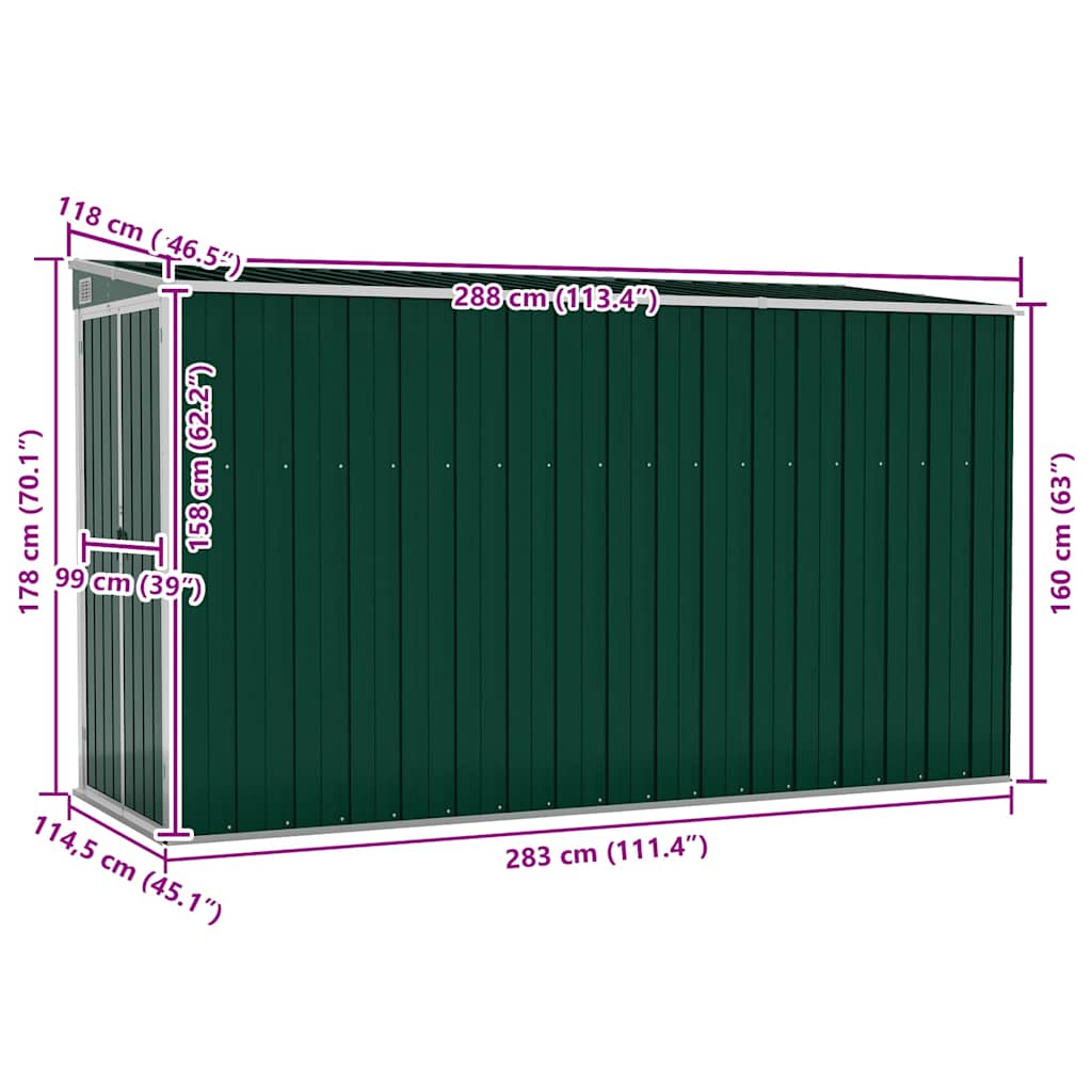 Wand-Gartenhäuser aus verzinktem Stahl – verschiedene Größen und Farben – Grün · 118 × 288 cm – Ansicht 7