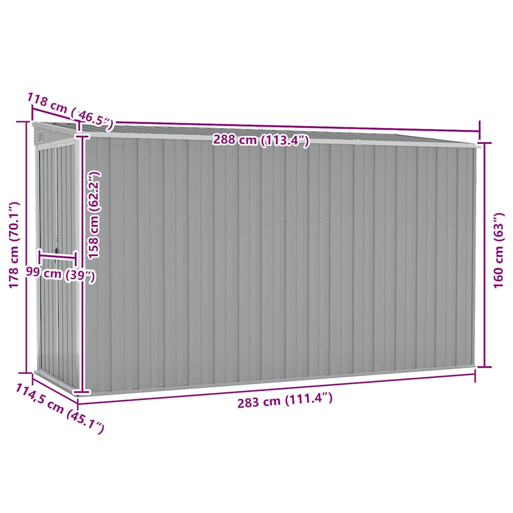 Wand-Gartenhäuser aus verzinktem Stahl – verschiedene Größen und Farben – Grau · 118 × 288 cm – Ansicht 7