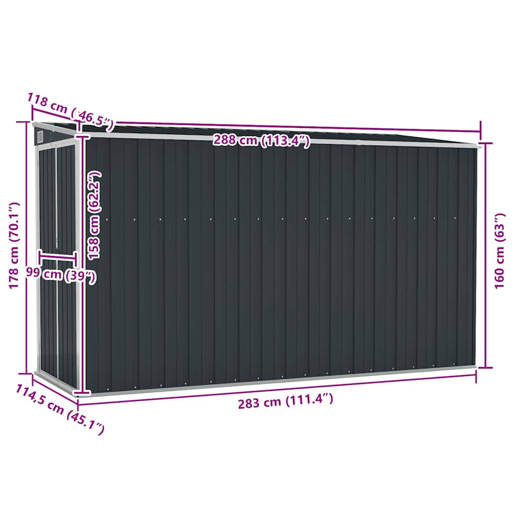 Wand-Gartenhäuser aus verzinktem Stahl – verschiedene Größen und Farben – Anthrazit · 118 × 288 cm – Ansicht 7