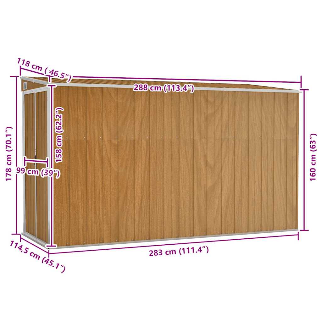 Wand-Gartenhäuser aus verzinktem Stahl – verschiedene Größen und Farben – Braun · 118 × 288 cm – Ansicht 7