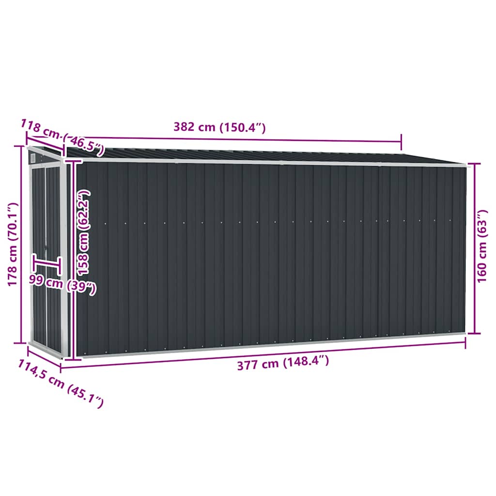 Wand-Gartenhäuser aus verzinktem Stahl – verschiedene Größen und Farben – Anthrazit · 118 × 382 cm – Ansicht 7