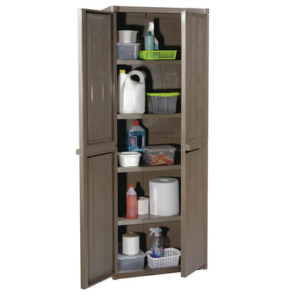 Gartenschrank 65 × 45 × 172 cm aus PP-Rattan – Schwarz – Braun / 4 Böden – Ansicht 3