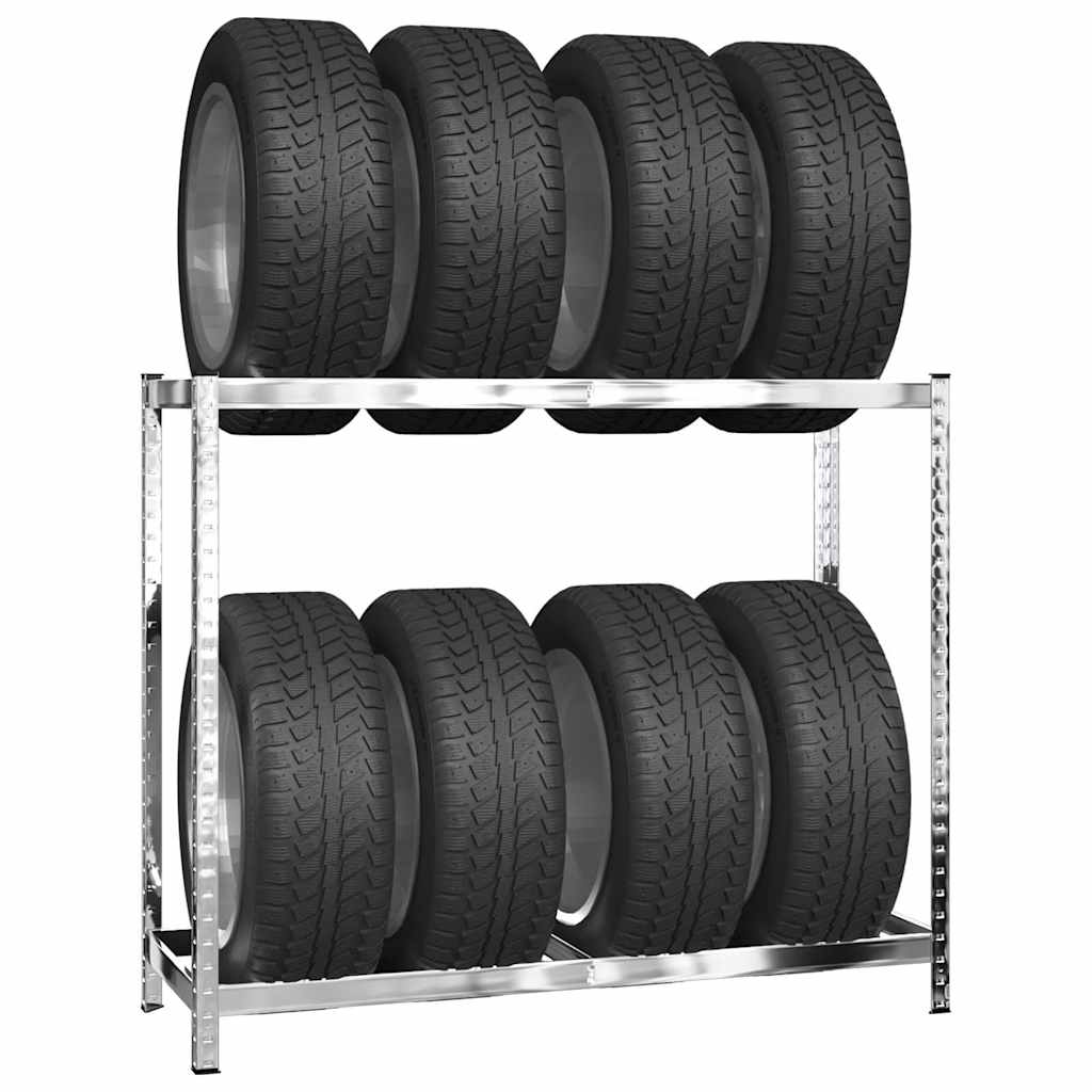 Reifenregale mit 2 B�den 2 Stk. Silbern 110x40x110 cm Stahl