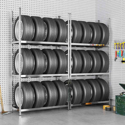 Reifenregale mit 3 B�den 2 Stk. Silbern 110x40x200 cm Stahl