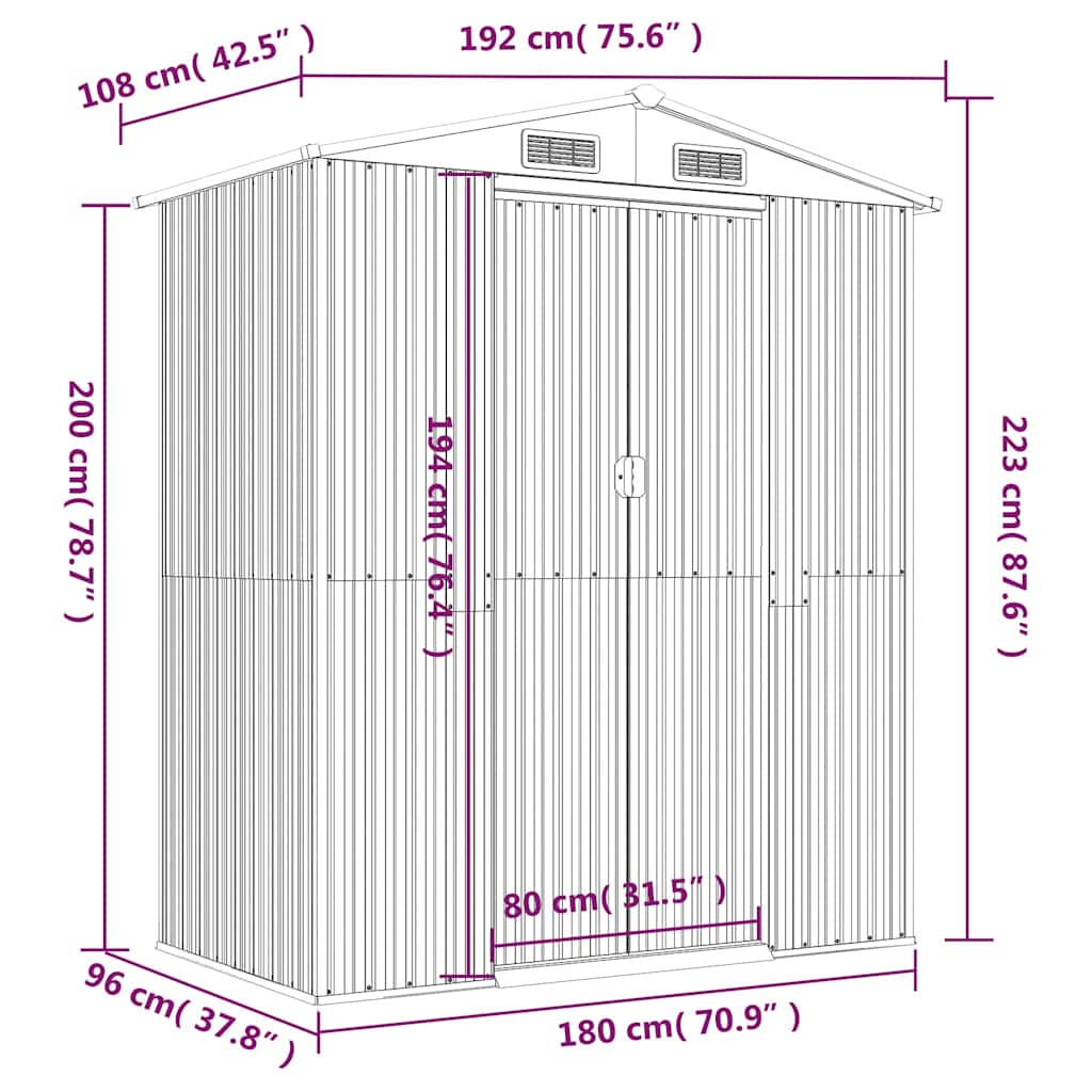 Ger�teschuppen Hellbraun 192x108x223 cm Verzinkter Stahl
