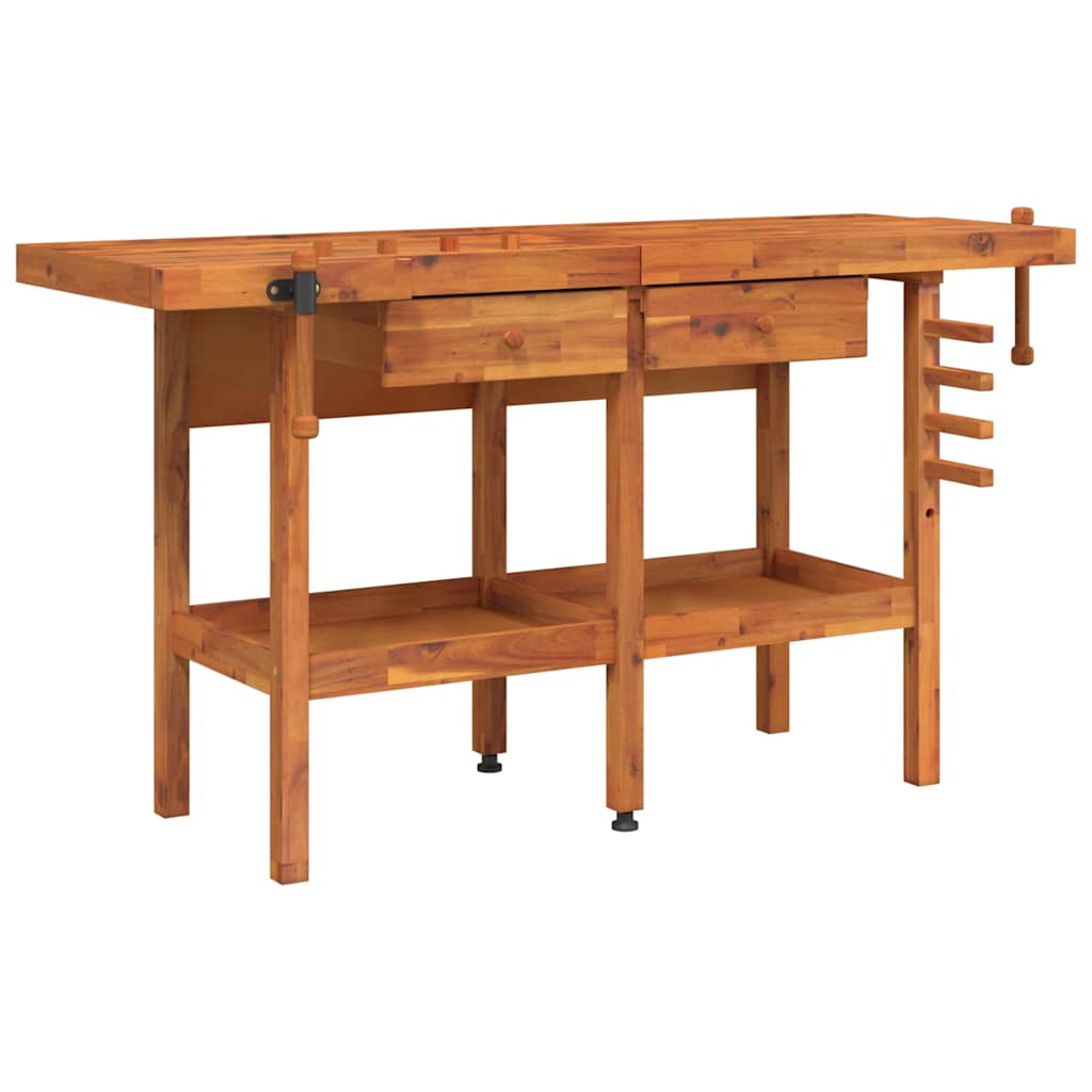 Werkbank mit Schubladen Schraubst�cken 162x62x83 cm Akazienholz