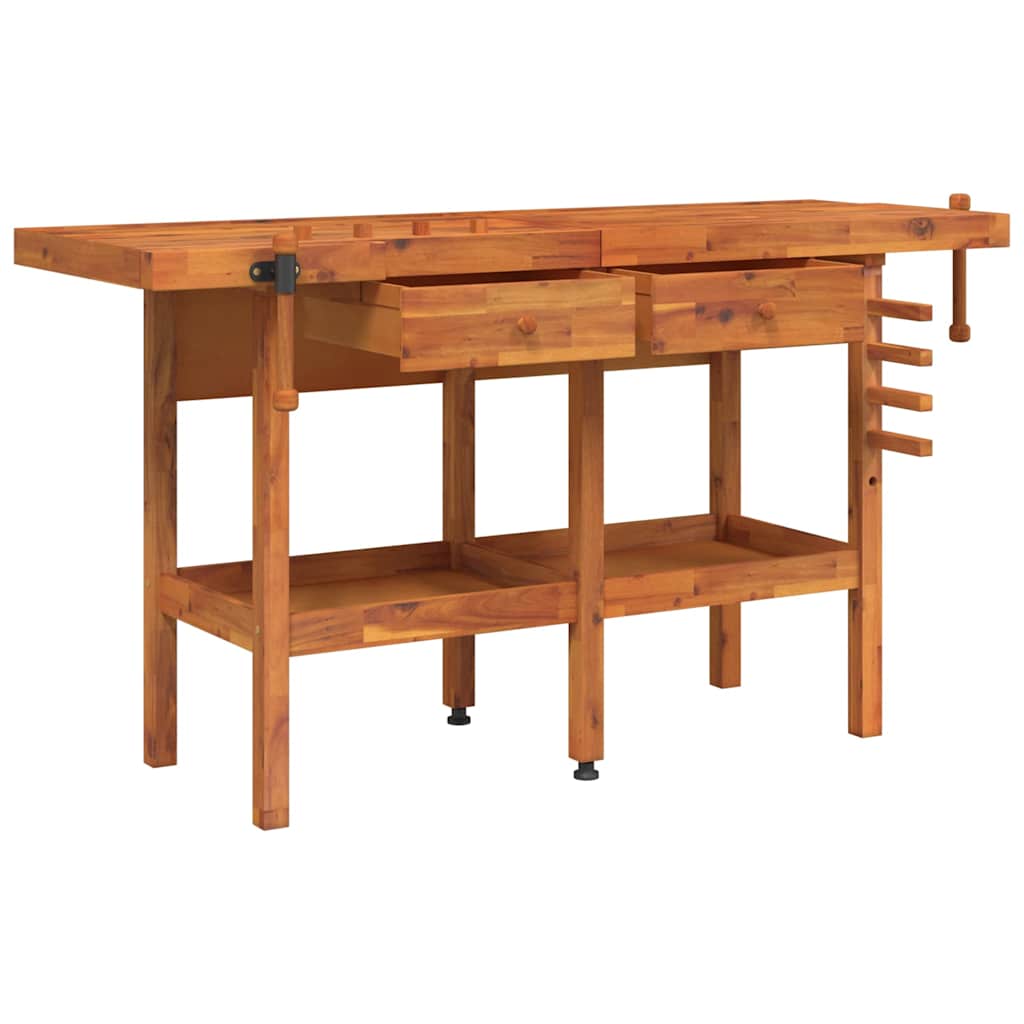 Werkbank mit Schubladen Schraubst�cken 162x62x83 cm Akazienholz