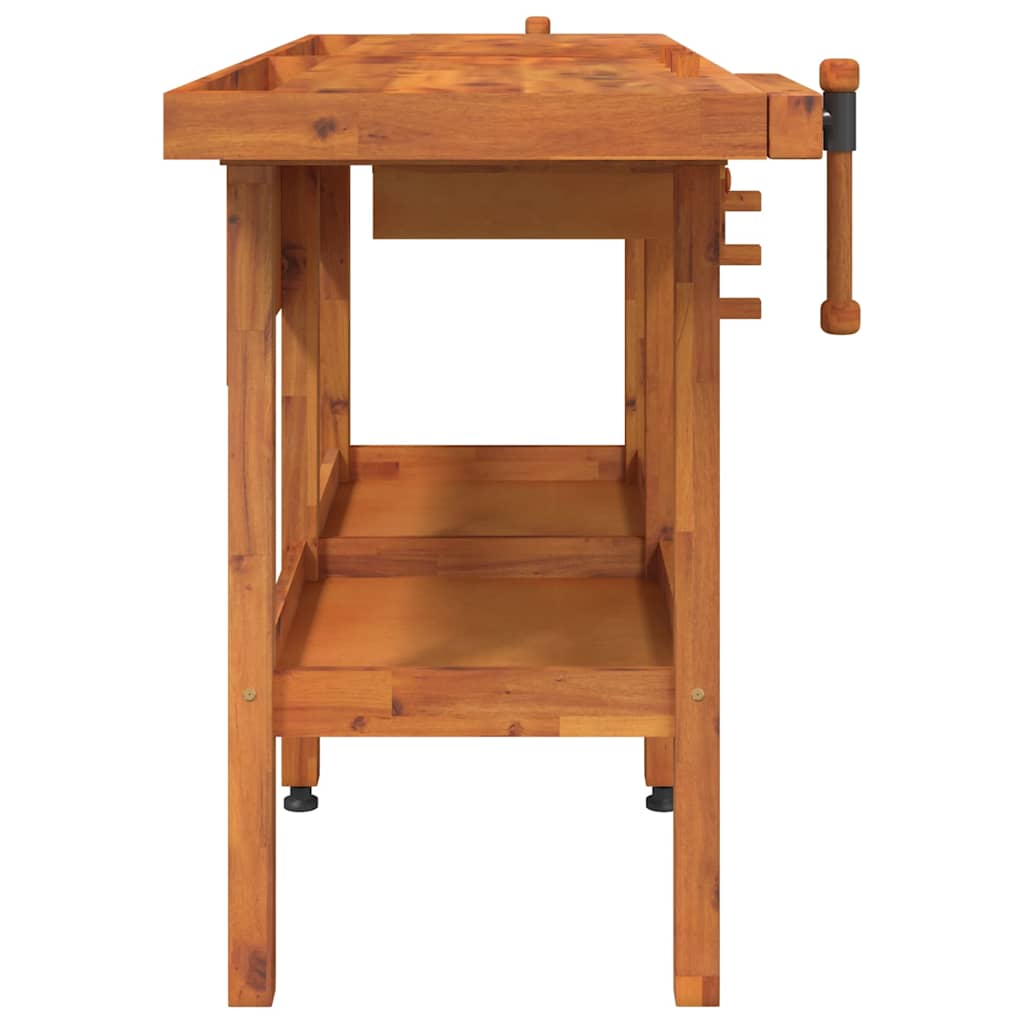 Werkbank mit Schubladen Schraubst�cken 162x62x83 cm Akazienholz