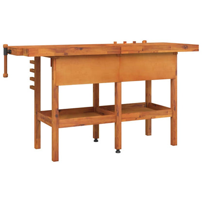 Werkbank mit Schubladen Schraubst�cken 162x62x83 cm Akazienholz