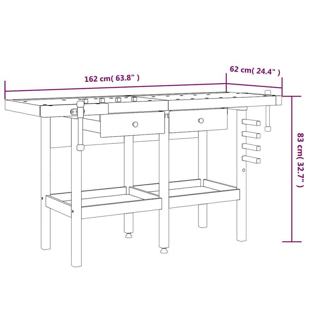 Werkbank mit Schubladen Schraubstöcken 162x62x83 cm Akazienholz