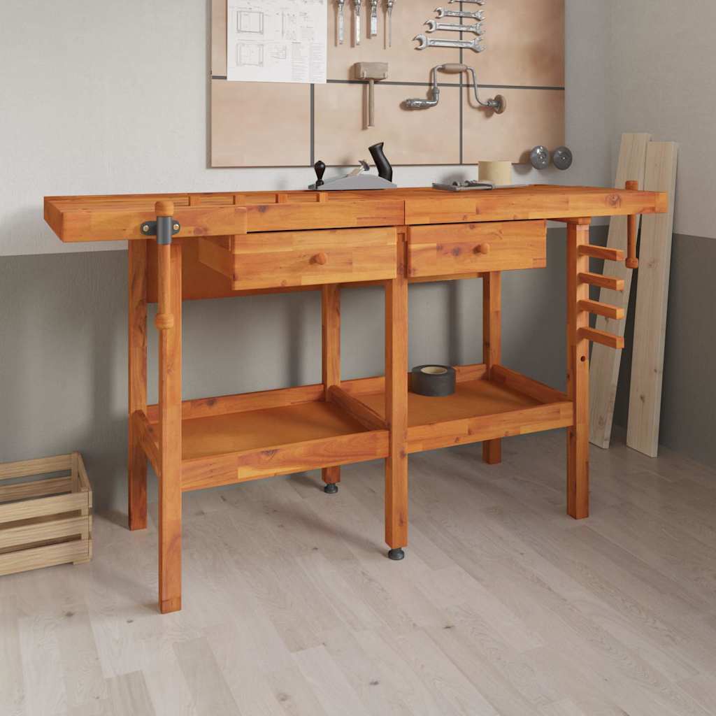 Werkbank mit Schubladen Schraubst�cken 162x62x83 cm Akazienholz
