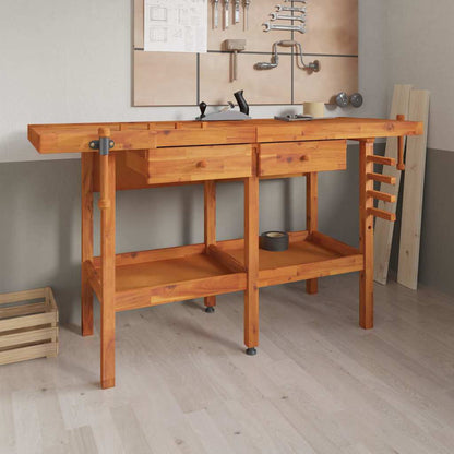 Werkbank mit Schubladen Schraubst�cken 162x62x83 cm Akazienholz