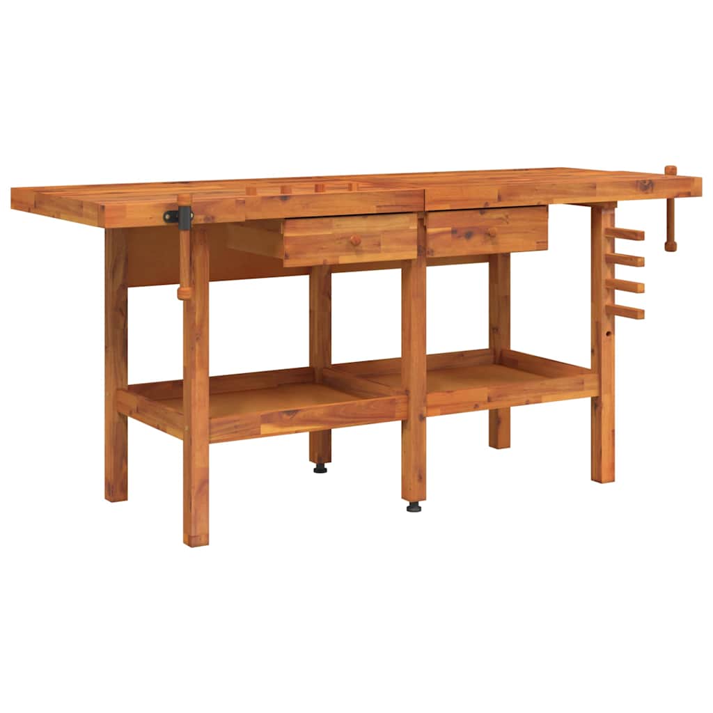 Massivholz-Werkbank 192 cm mit Schubladen & Schraubstöcken – Ohne Schrank – Ansicht 2