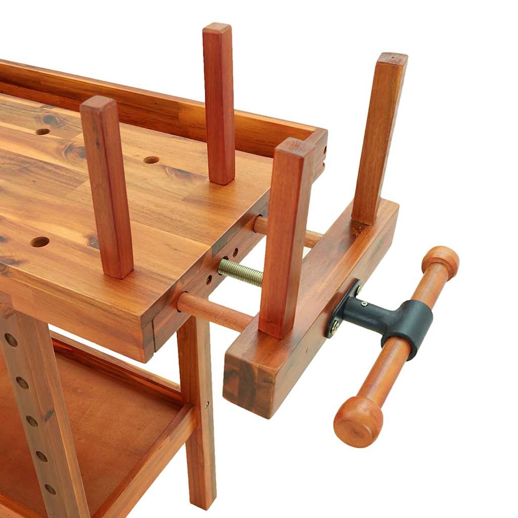 Massivholz-Werkbank 192 cm mit Schubladen & Schraubstöcken – Ohne Schrank – Ansicht 9