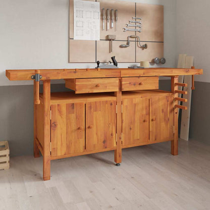 Massivholz-Werkbank 192 cm mit Schubladen & Schraubstöcken