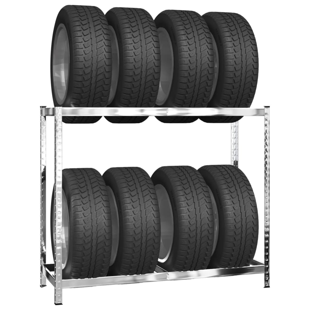 Reifenregale mit 2 B�den 4 Stk. Silbern 110x40x110 cm Stahl