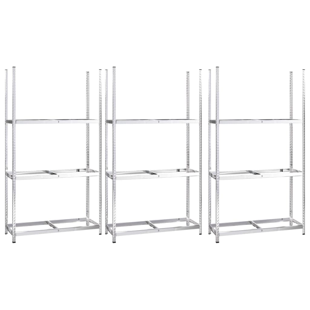 Reifenregale mit 3 B�den 3 Stk. Silbern 110x40x200 cm Stahl