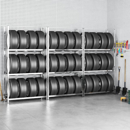 Reifenregale mit 3 B�den 3 Stk. Silbern 110x40x200 cm Stahl