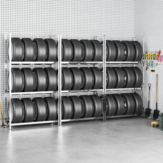 Reifenregale mit 3 B�den 3 Stk. Silbern 110x40x200 cm Stahl
