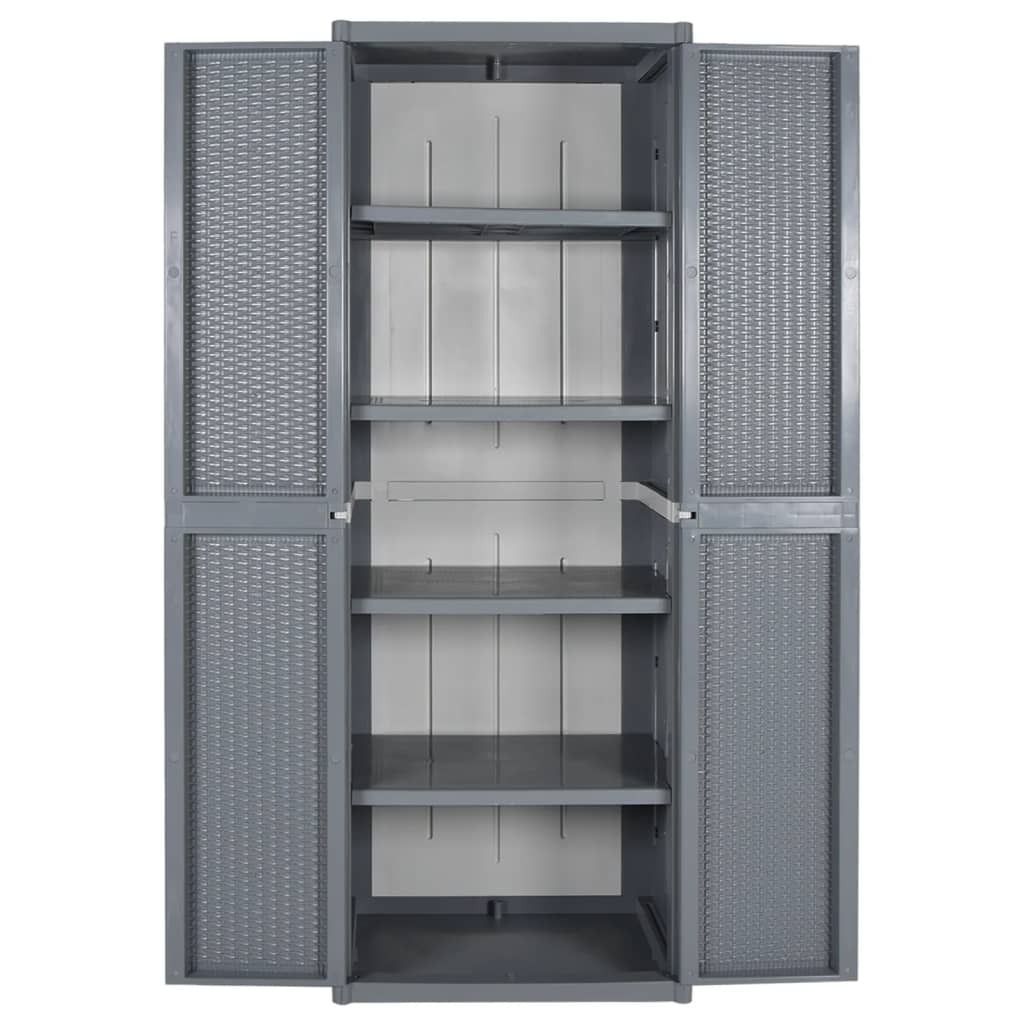Gartenschrank 65 × 45 × 172 cm aus PP-Rattan – Schwarz – Grau / 4 Böden – Ansicht 4