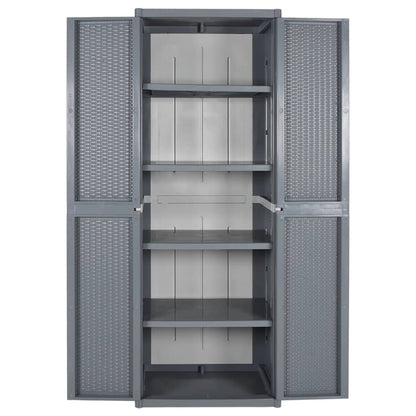 Gartenschrank 65 × 45 × 172 cm aus PP-Rattan – Schwarz – Grau / 4 Böden – Ansicht 4